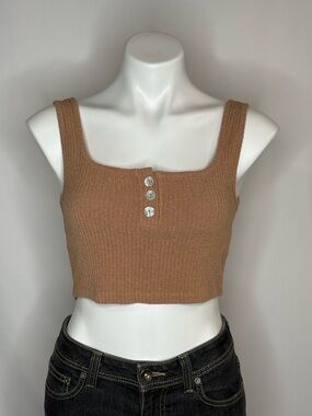 Ribbed Button-Front Crop Tank, Camel - MWL Madewell, Medium